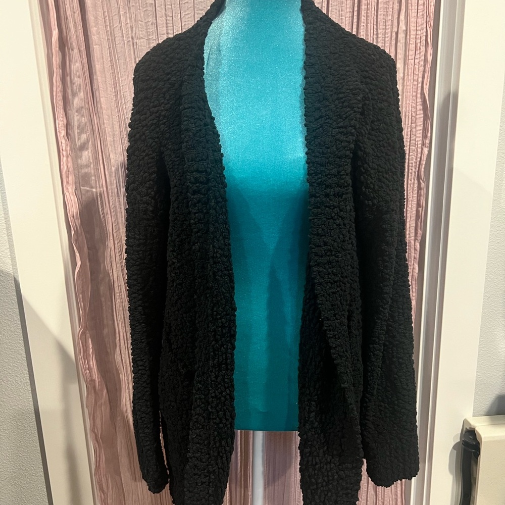 Cozy Black Textured Cardigan